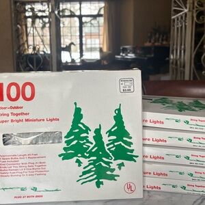 NOS Vintage 6 Boxes Thin Wire 100 Clear String Lights Warm Light